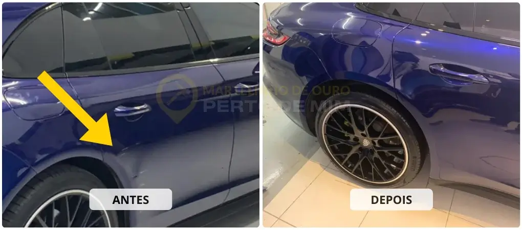 martelinho de ouro feito na lateral da porsche panamera