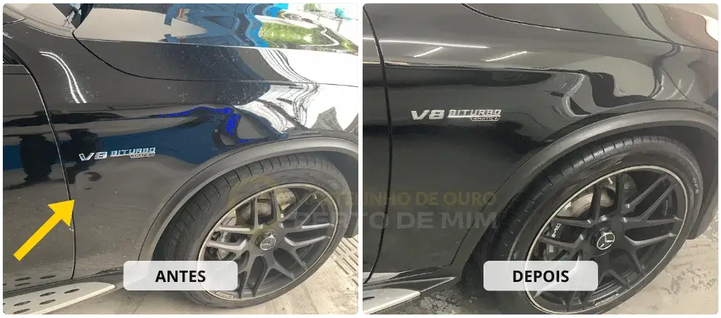 martelinho de ouro no para-lama da mercedes AMG